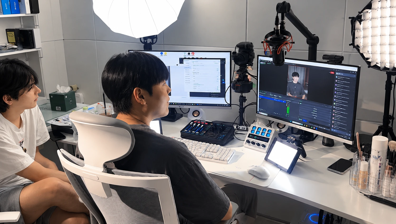 스튜디오에서 라이브 방송을 지원하는 WAVE 제작팀